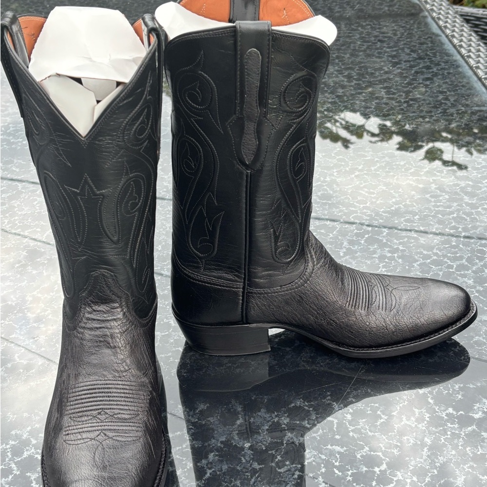 Black Jack Men's Black Smooth Ostrich Cowboy Boots - BRAND NEW: 9.5D - Picture 4 of 9